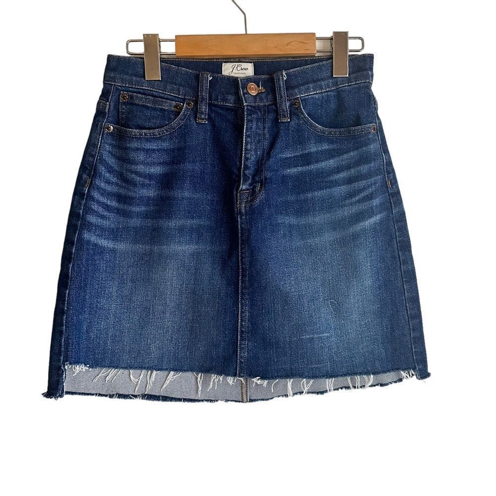 J Crew Frayed Hem Denim Mini Skirt Size 24